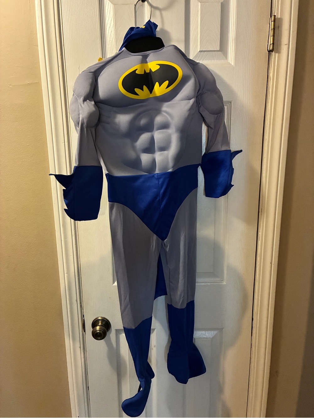 Batman Gray and Blue Muscle Kids Costume with Yellow Emblem and Belt